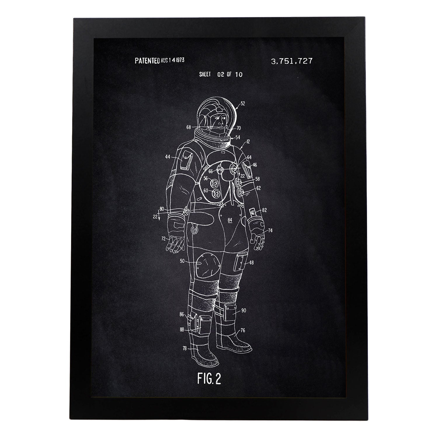 Poster con patente de Traje interno astronauta. Lámina con diseño de patente antigua-Artwork-Nacnic-A4-Marco Negro-Nacnic Estudio SL
