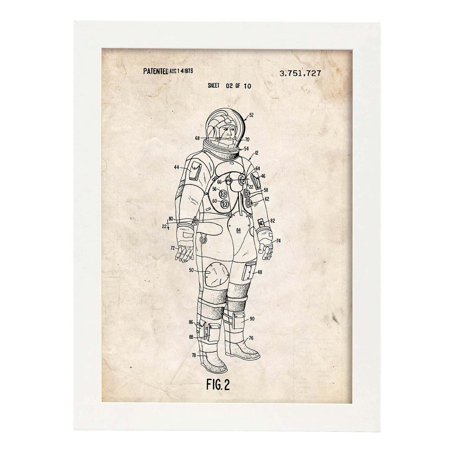 Poster con patente de Traje interno astronauta. Lámina con diseño de patente antigua.-Artwork-Nacnic-A3-Marco Blanco-Nacnic Estudio SL