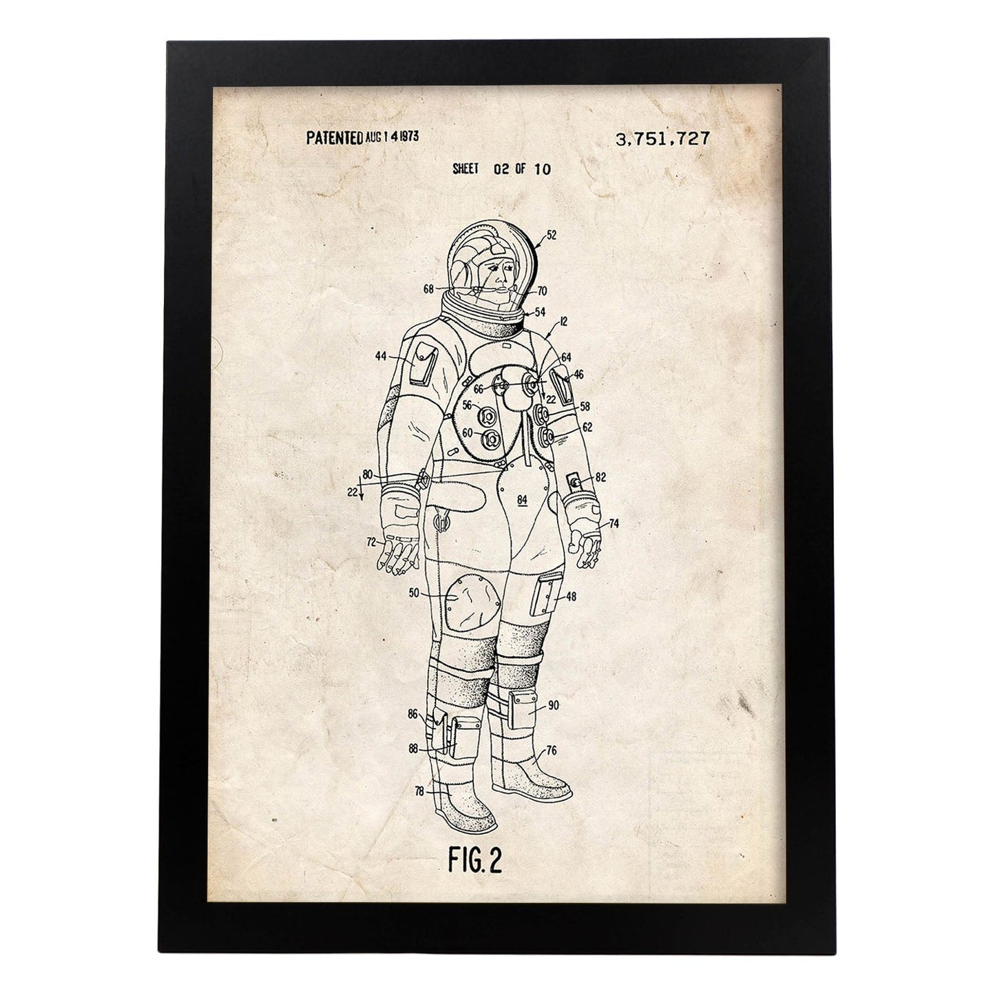 Poster con patente de Traje interno astronauta. Lámina con diseño de patente antigua.-Artwork-Nacnic-A3-Marco Negro-Nacnic Estudio SL