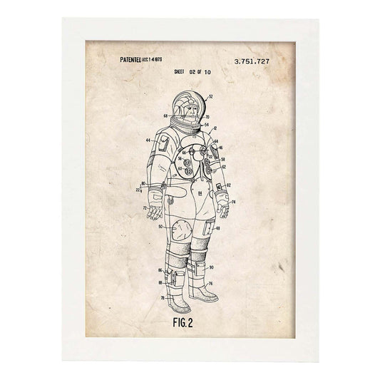 Poster con patente de Traje interno astronauta. Lámina con diseño de patente antigua.-Artwork-Nacnic-A4-Marco Blanco-Nacnic Estudio SL