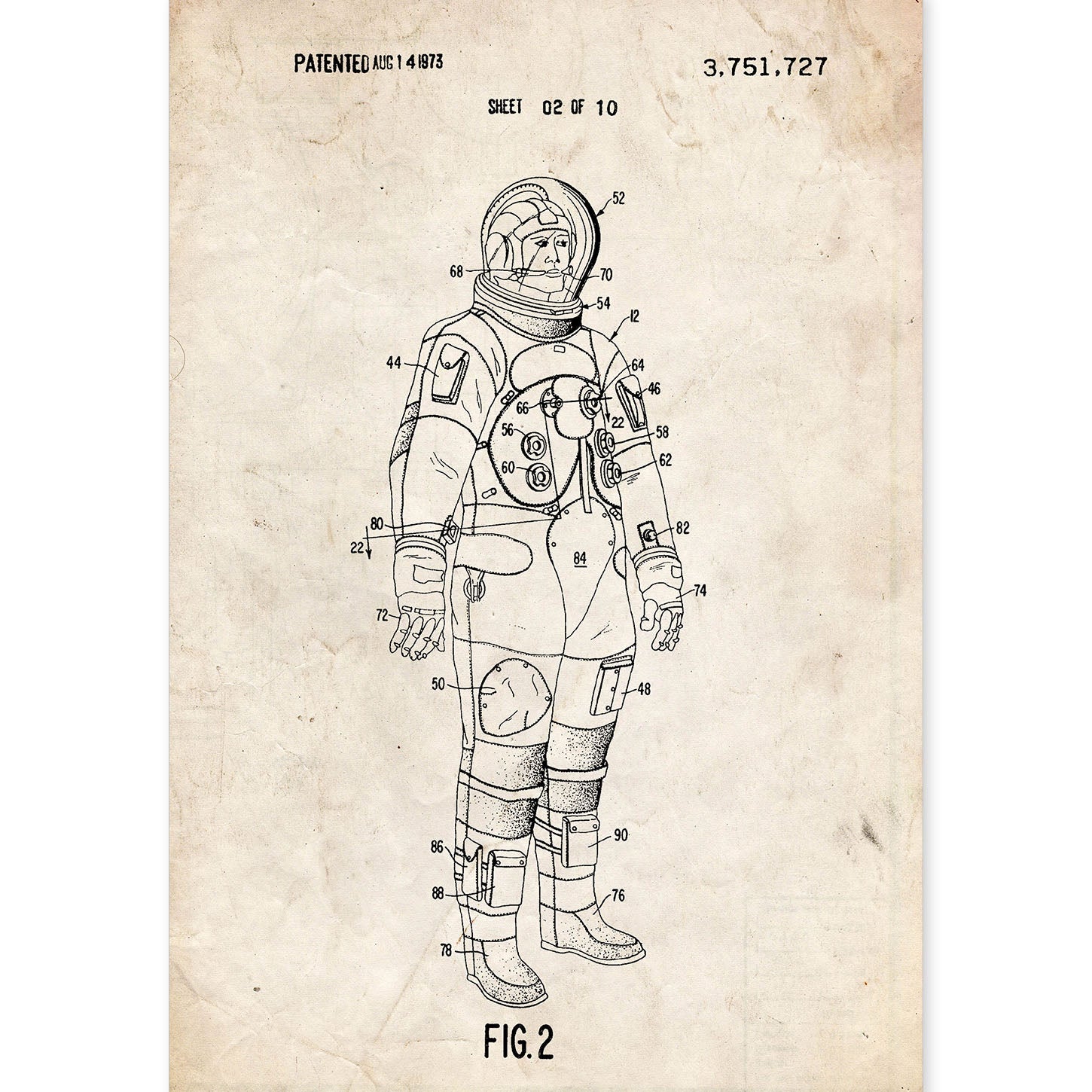 Poster con patente de Traje interno astronauta. Lámina con diseño de patente antigua.-Artwork-Nacnic-A4-Sin marco-Nacnic Estudio SL