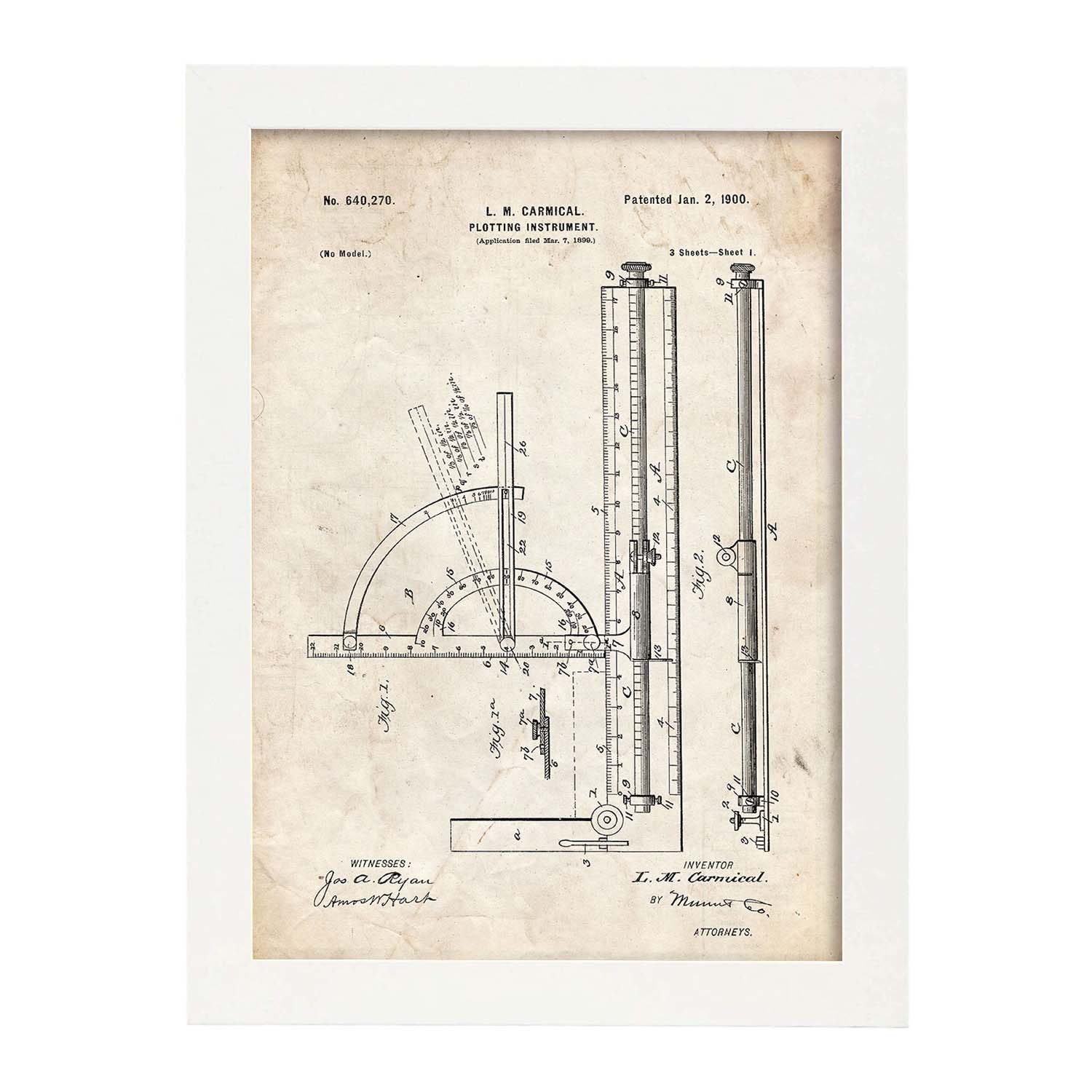 Poster con patente de Transportador de angulos. Lámina con diseño de patente antigua.-Artwork-Nacnic-A3-Marco Blanco-Nacnic Estudio SL
