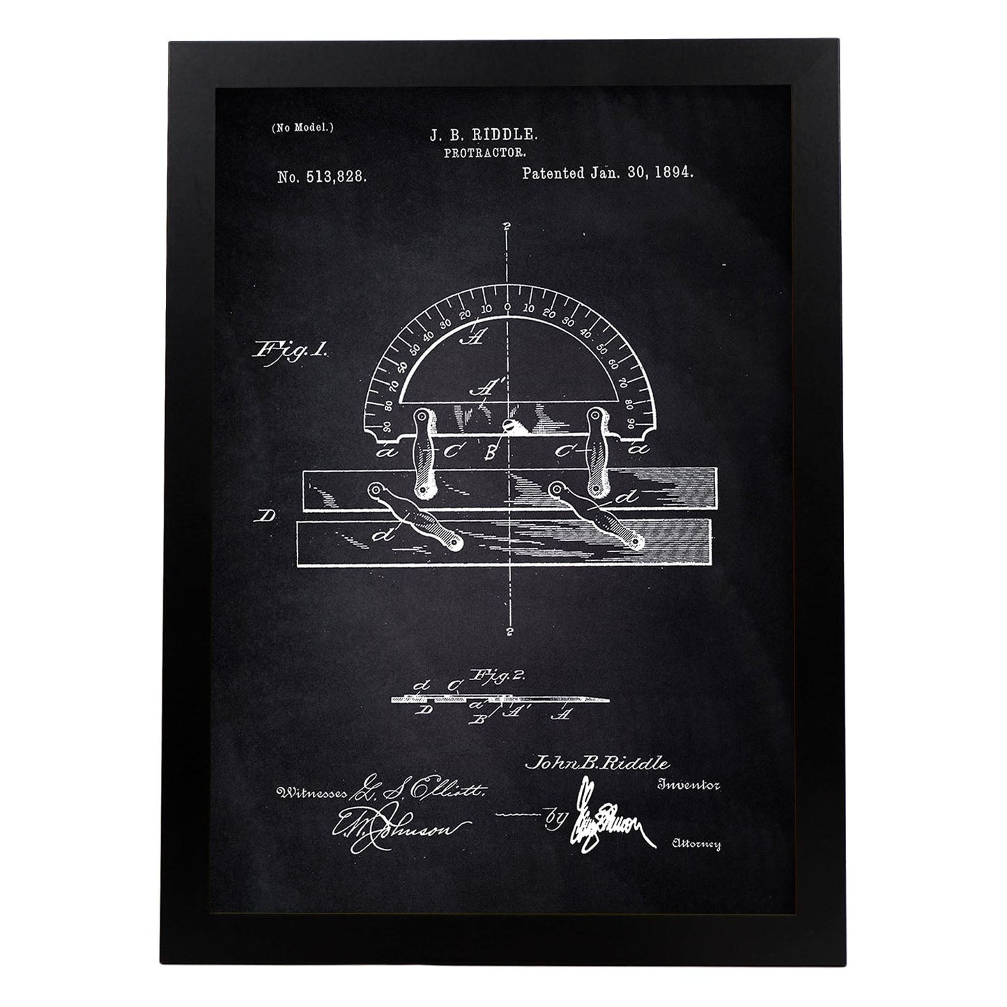 Poster con patente de Transportador regla. Lámina con diseño de patente antigua-Artwork-Nacnic-A3-Marco Negro-Nacnic Estudio SL