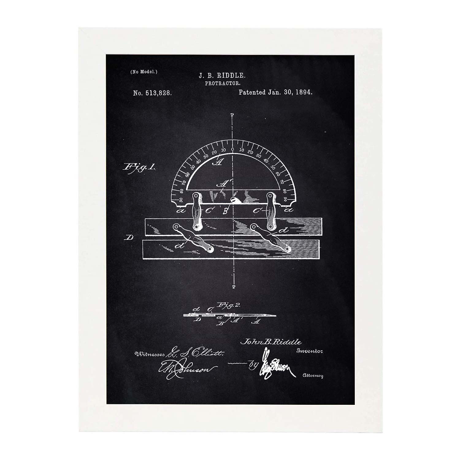 Poster con patente de Transportador regla. Lámina con diseño de patente antigua-Artwork-Nacnic-A4-Marco Blanco-Nacnic Estudio SL