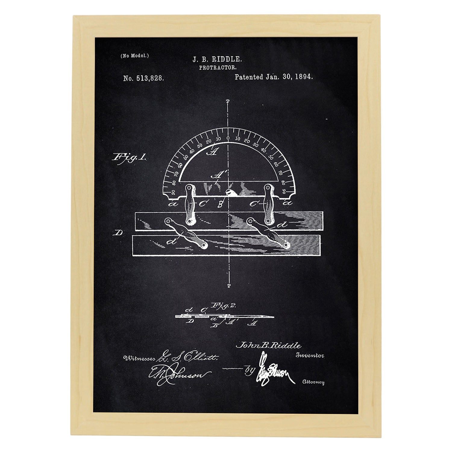 Poster con patente de Transportador regla. Lámina con diseño de patente antigua-Artwork-Nacnic-A4-Marco Madera clara-Nacnic Estudio SL
