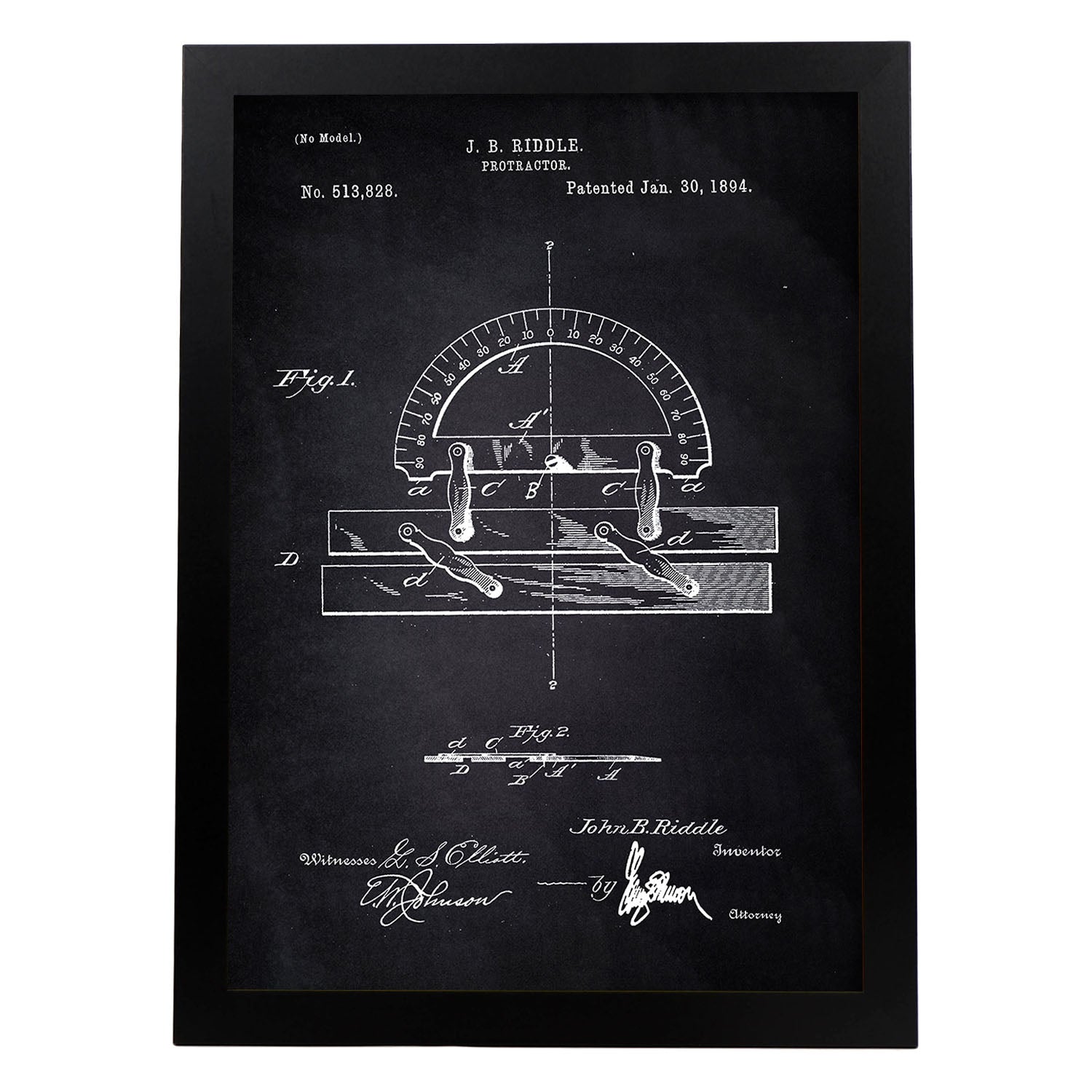 Poster con patente de Transportador regla. Lámina con diseño de patente antigua-Artwork-Nacnic-A4-Marco Negro-Nacnic Estudio SL