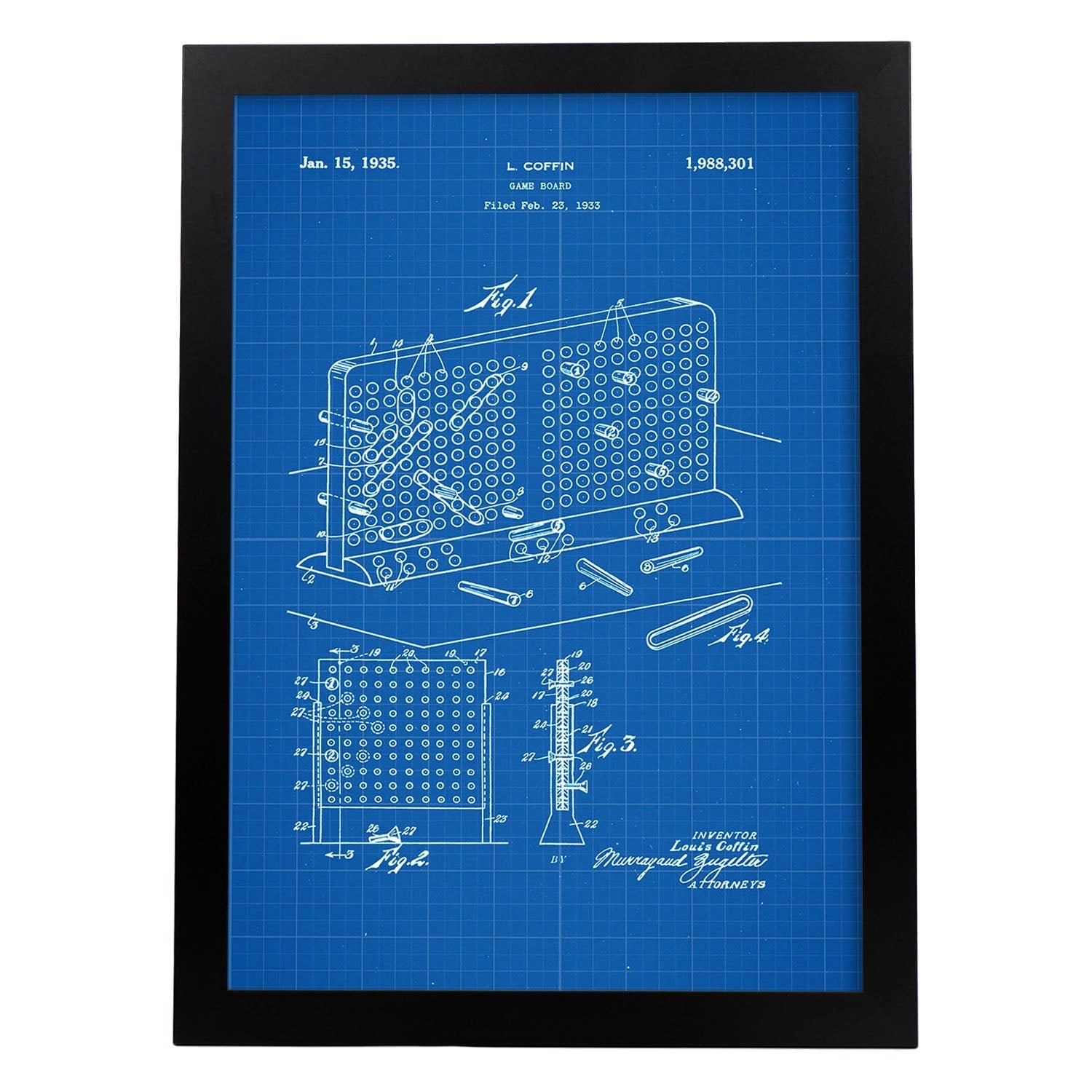 Poster con patente de Tres en raya en tablero. Lámina con diseño de patente antigua-Artwork-Nacnic-A3-Marco Negro-Nacnic Estudio SL