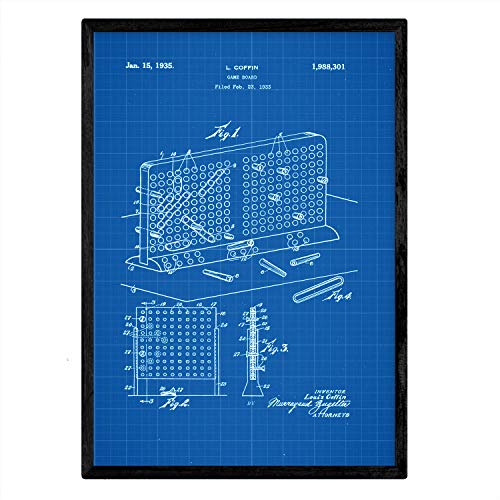 Poster con patente de Tres en raya en tablero. Lámina con diseño de patente antigua-Artwork-Nacnic-Nacnic Estudio SL