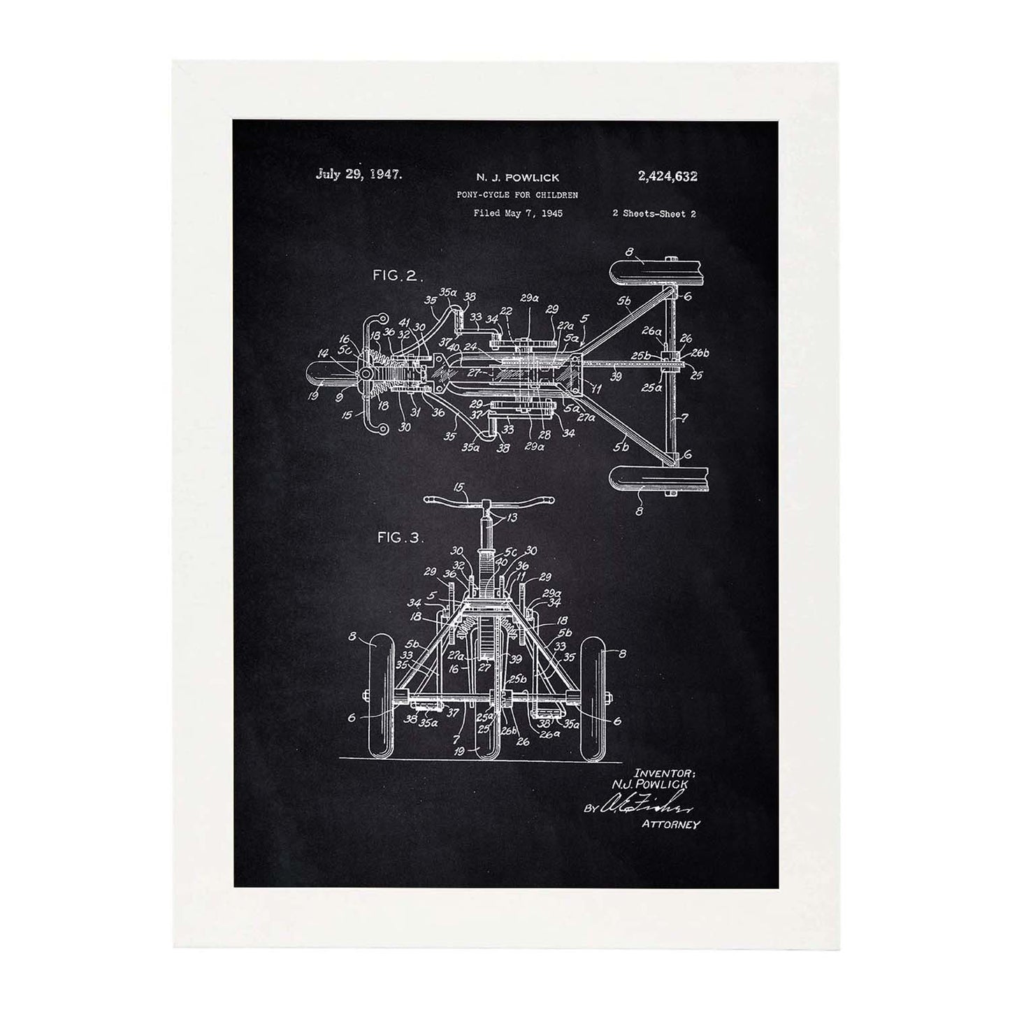 Poster con patente de Triciclo. Lámina con diseño de patente antigua-Artwork-Nacnic-A3-Marco Blanco-Nacnic Estudio SL
