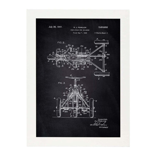 Poster con patente de Triciclo. Lámina con diseño de patente antigua-Artwork-Nacnic-A3-Marco Blanco-Nacnic Estudio SL