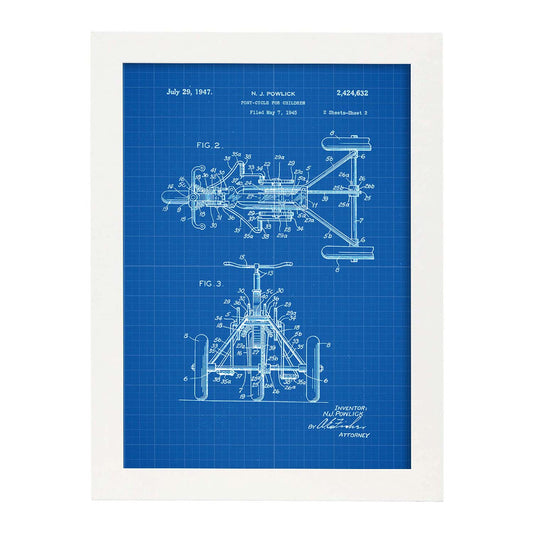 Poster con patente de Triciclo. Lámina con diseño de patente antigua-Artwork-Nacnic-A3-Marco Blanco-Nacnic Estudio SL