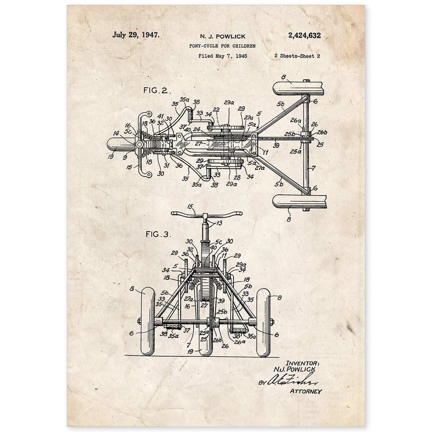 Poster con patente de Triciclo. Lámina con diseño de patente antigua.-Artwork-Nacnic-A4-Sin marco-Nacnic Estudio SL
