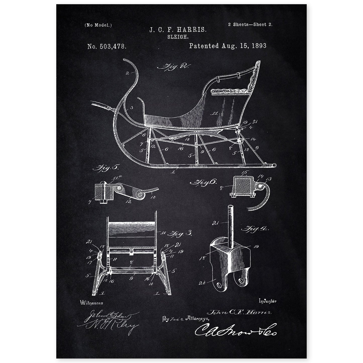 Poster con patente de Trineo. Lámina con diseño de patente antigua-Artwork-Nacnic-A4-Sin marco-Nacnic Estudio SL