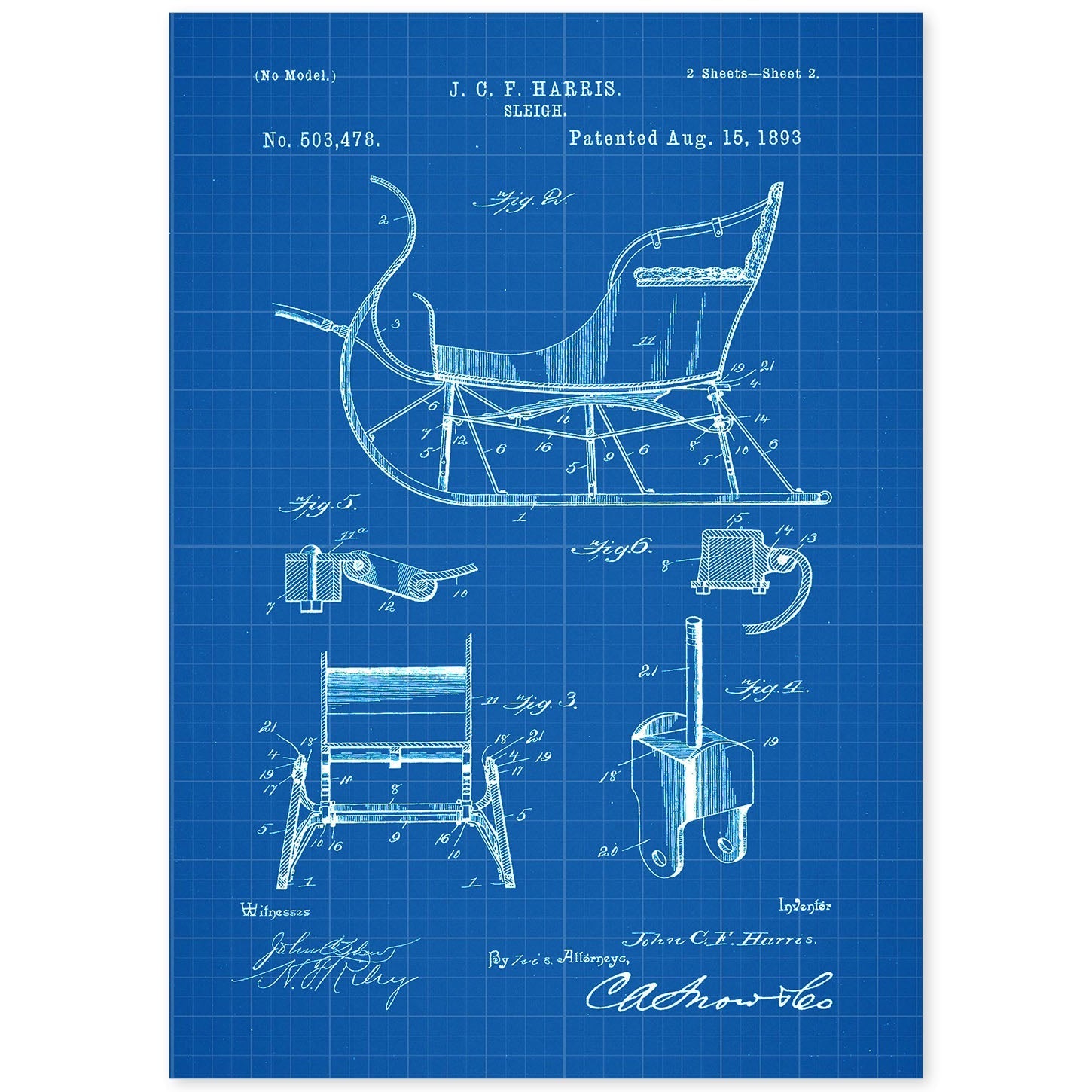 Poster con patente de Trineo. Lámina con diseño de patente antigua-Artwork-Nacnic-A4-Sin marco-Nacnic Estudio SL
