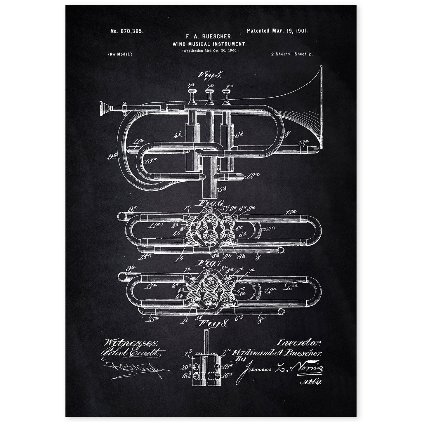 Poster con patente de Trompeta 2. Lámina con diseño de patente antigua-Artwork-Nacnic-A4-Sin marco-Nacnic Estudio SL