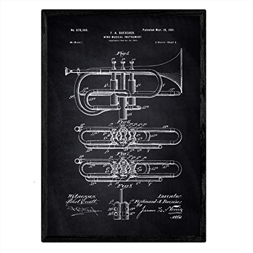 Poster con patente de Trompeta 2. Lámina con diseño de patente antigua-Artwork-Nacnic-Nacnic Estudio SL