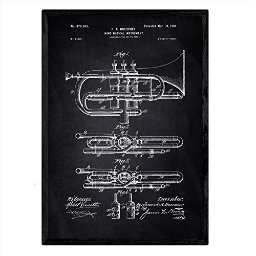 Poster con patente de Trompeta. Lámina con diseño de patente antigua-Artwork-Nacnic-Nacnic Estudio SL