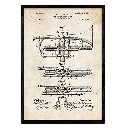 Poster con patente de Trompeta. Lámina con diseño de patente antigua.-Artwork-Nacnic-Nacnic Estudio SL