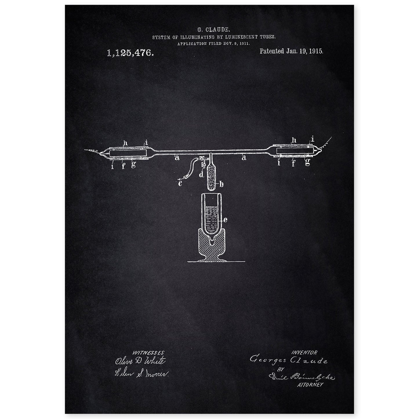 Poster con patente de Tubos fluorescentes. Lámina con diseño de patente antigua-Artwork-Nacnic-A4-Sin marco-Nacnic Estudio SL