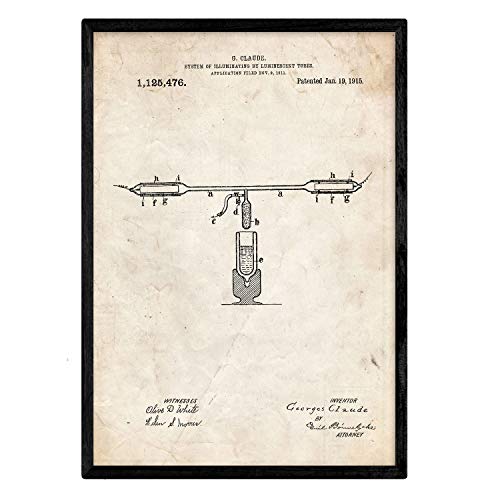 Poster con patente de Tubos fluorescentes. Lámina con diseño de patente antigua.-Artwork-Nacnic-Nacnic Estudio SL