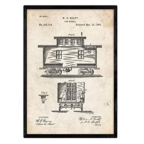 Poster con patente de Vagón de tren. Lámina con diseño de patente antigua.-Artwork-Nacnic-Nacnic Estudio SL