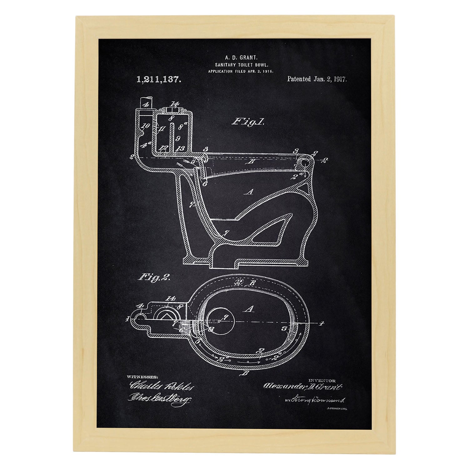 Poster con patente de Vater. Lámina con diseño de patente antigua-Artwork-Nacnic-A4-Marco Madera clara-Nacnic Estudio SL