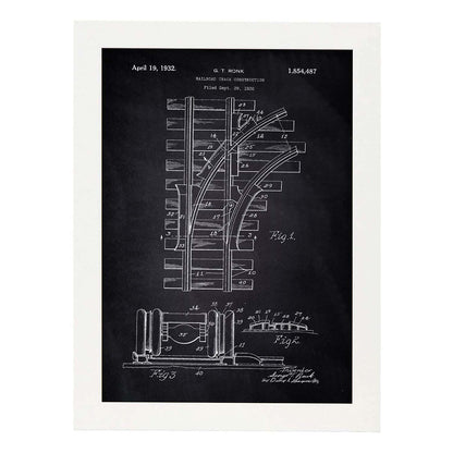 Poster con patente de Via de tren. Lámina con diseño de patente antigua-Artwork-Nacnic-A4-Marco Blanco-Nacnic Estudio SL