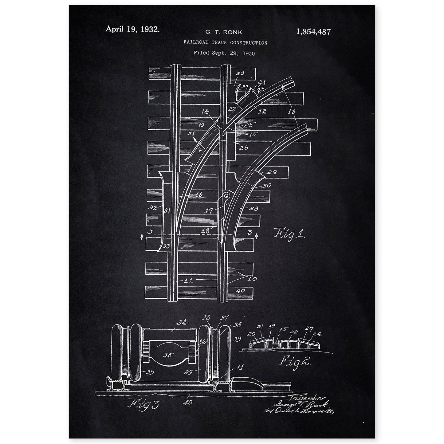 Poster con patente de Via de tren. Lámina con diseño de patente antigua-Artwork-Nacnic-A4-Sin marco-Nacnic Estudio SL