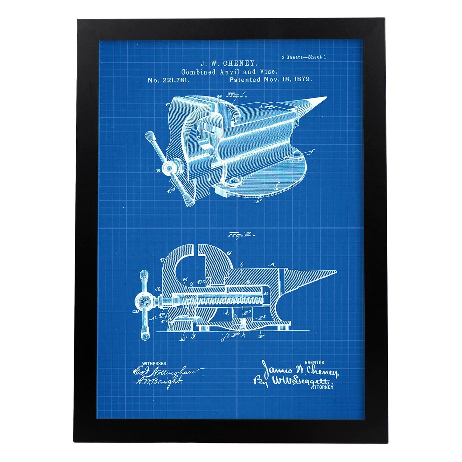 Poster con patente de Yunque con garra. Lámina con diseño de patente antigua-Artwork-Nacnic-A3-Marco Negro-Nacnic Estudio SL