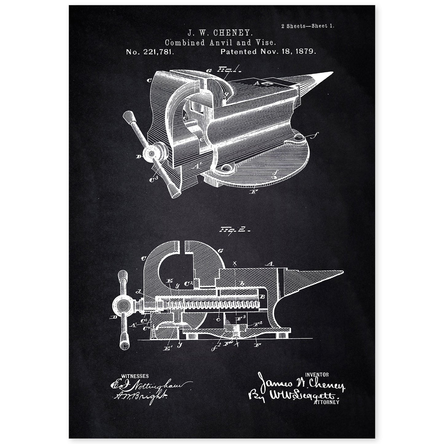 Poster con patente de Yunque con garra. Lámina con diseño de patente antigua-Artwork-Nacnic-A4-Sin marco-Nacnic Estudio SL