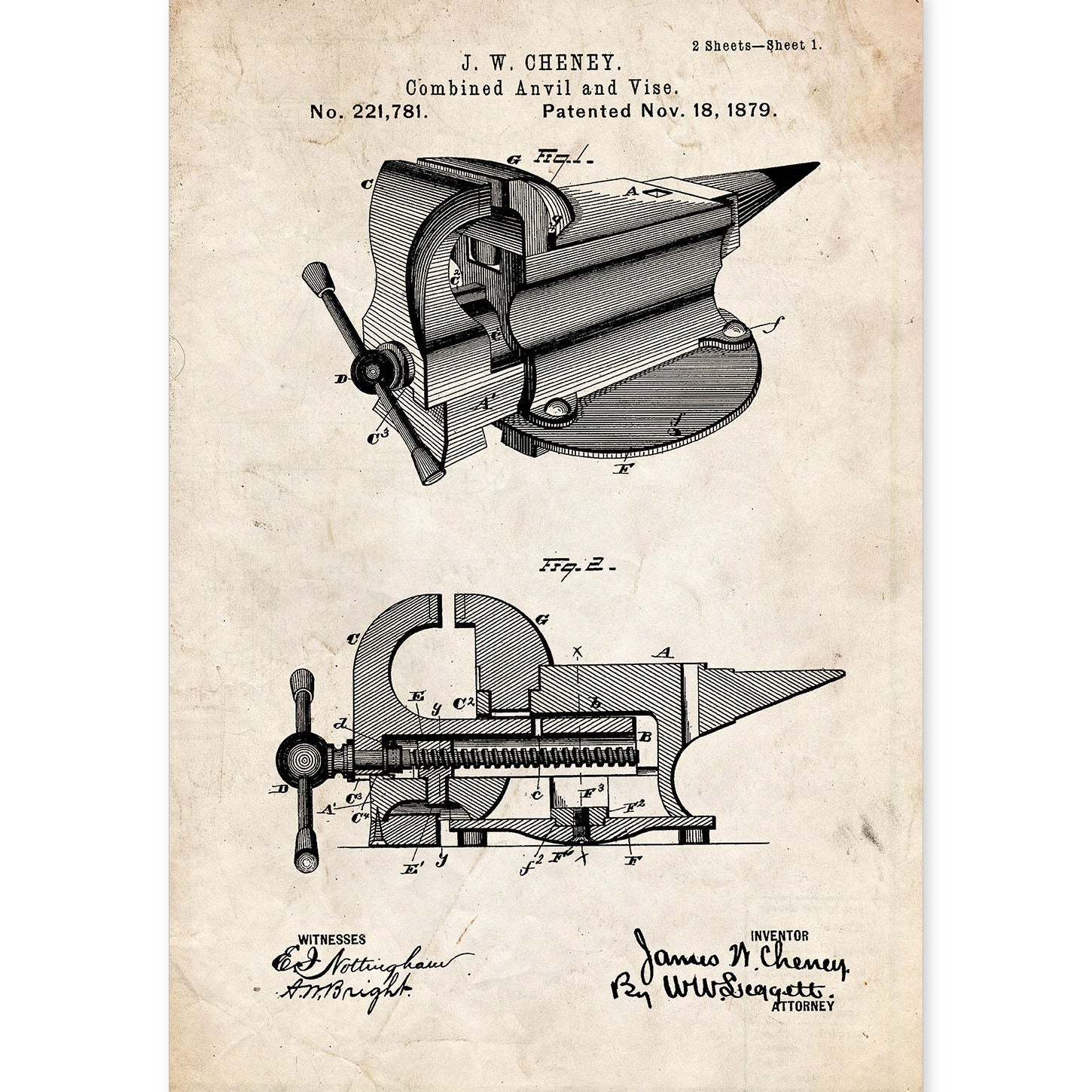 Poster con patente de Yunque con garra. Lámina con diseño de patente antigua.-Artwork-Nacnic-A4-Sin marco-Nacnic Estudio SL