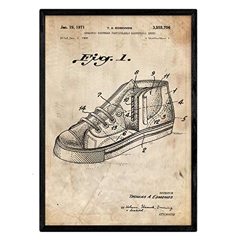Poster con patente de Zapatilla baloncesto 2. Lámina con diseño de patente antigua.-Artwork-Nacnic-Nacnic Estudio SL