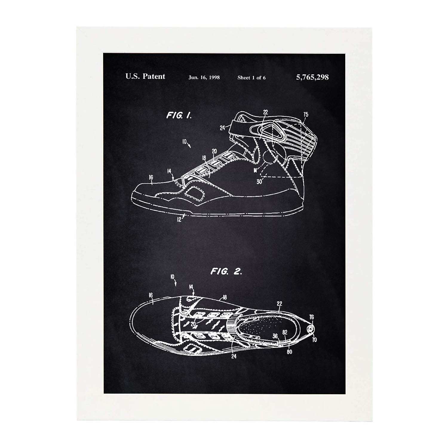 Poster con patente de Zapatilla baloncesto 3. Lámina con diseño de patente antigua-Artwork-Nacnic-A3-Marco Blanco-Nacnic Estudio SL