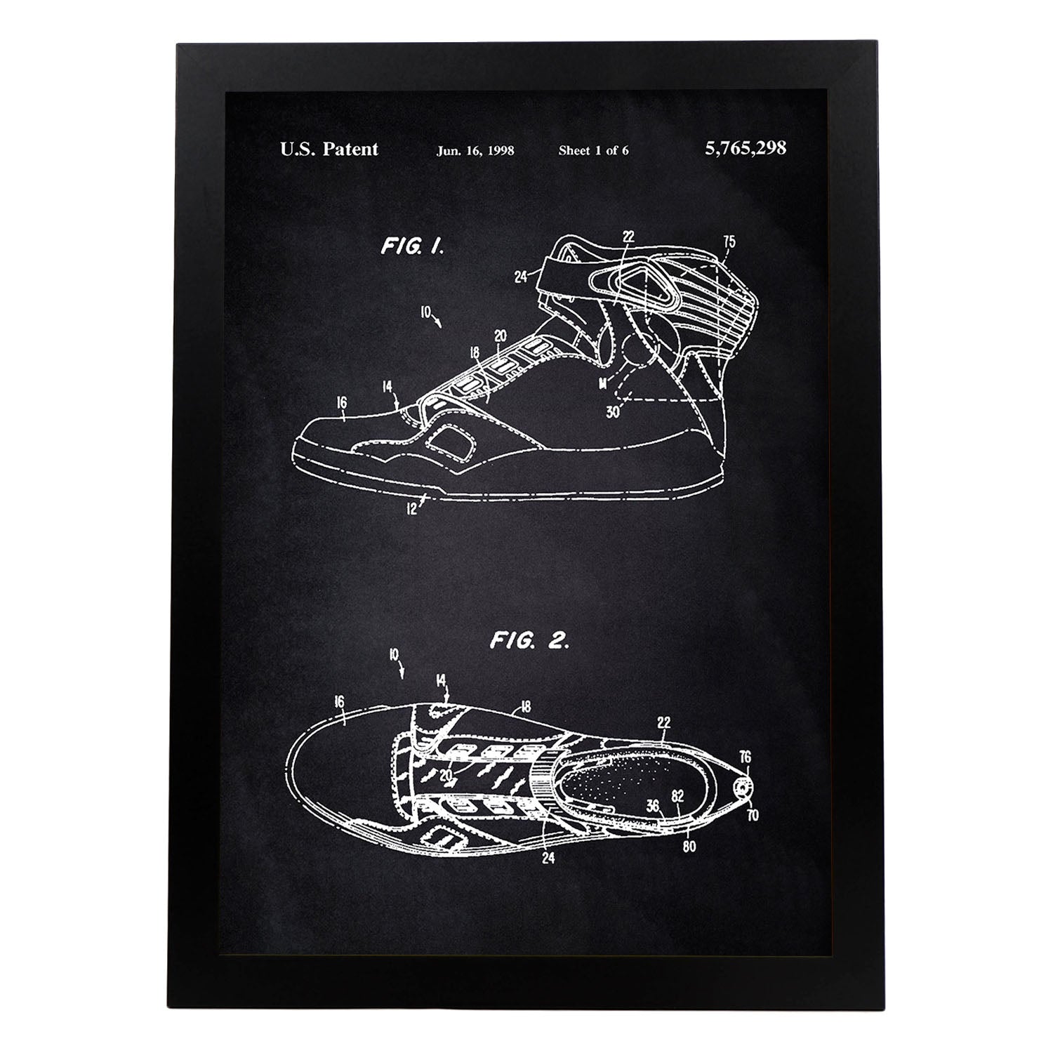 Poster con patente de Zapatilla baloncesto 3. Lámina con diseño de patente antigua-Artwork-Nacnic-A3-Marco Negro-Nacnic Estudio SL