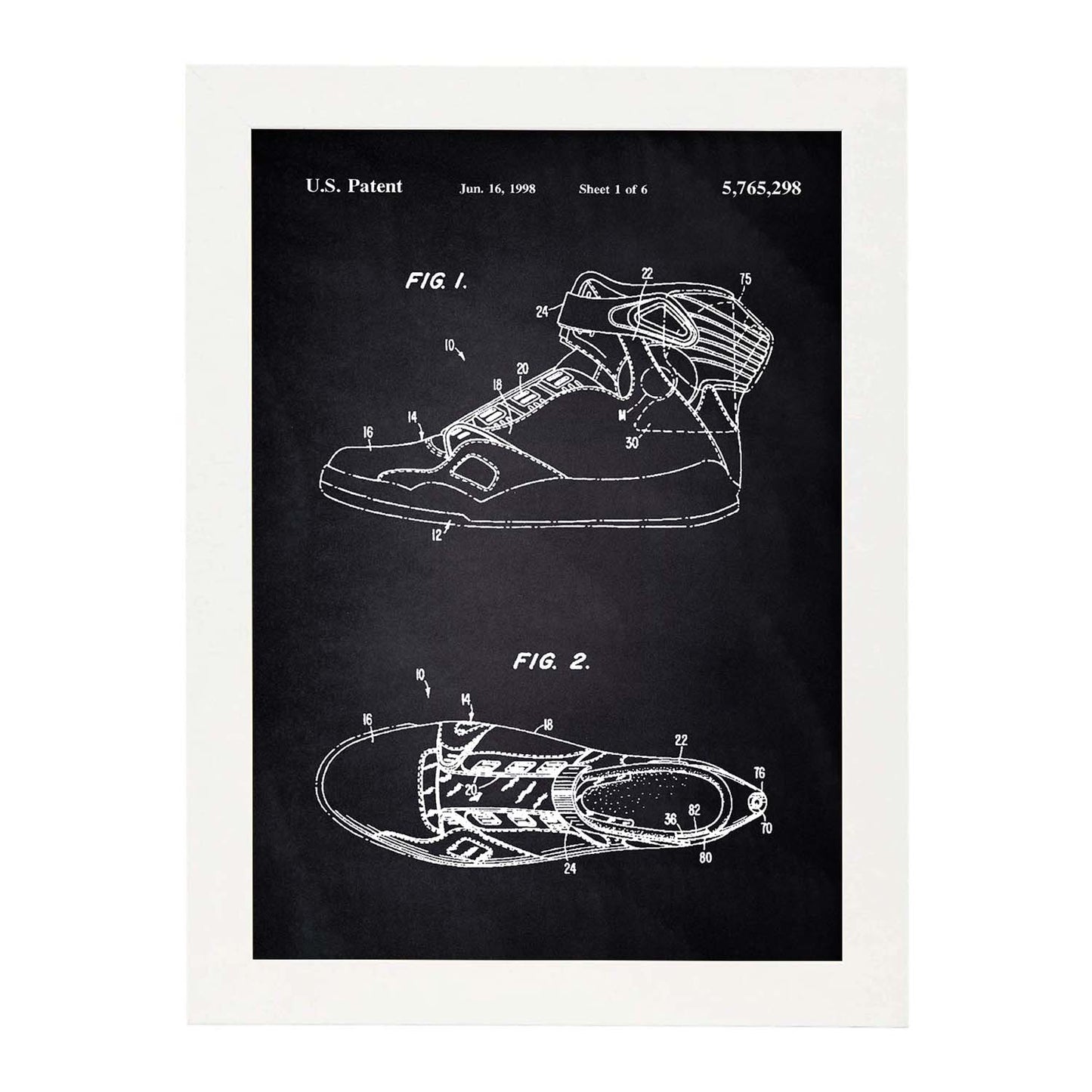 Poster con patente de Zapatilla baloncesto 3. Lámina con diseño de patente antigua-Artwork-Nacnic-A4-Marco Blanco-Nacnic Estudio SL
