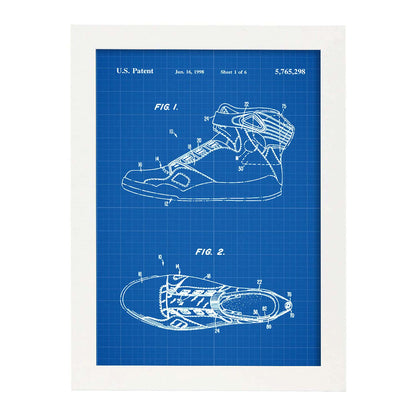 Poster con patente de Zapatilla baloncesto 3. Lámina con diseño de patente antigua-Artwork-Nacnic-A4-Marco Blanco-Nacnic Estudio SL