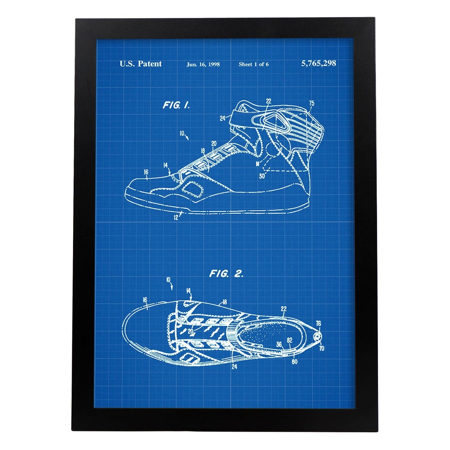 Poster con patente de Zapatilla baloncesto 3. Lámina con diseño de patente antigua-Artwork-Nacnic-A4-Marco Negro-Nacnic Estudio SL