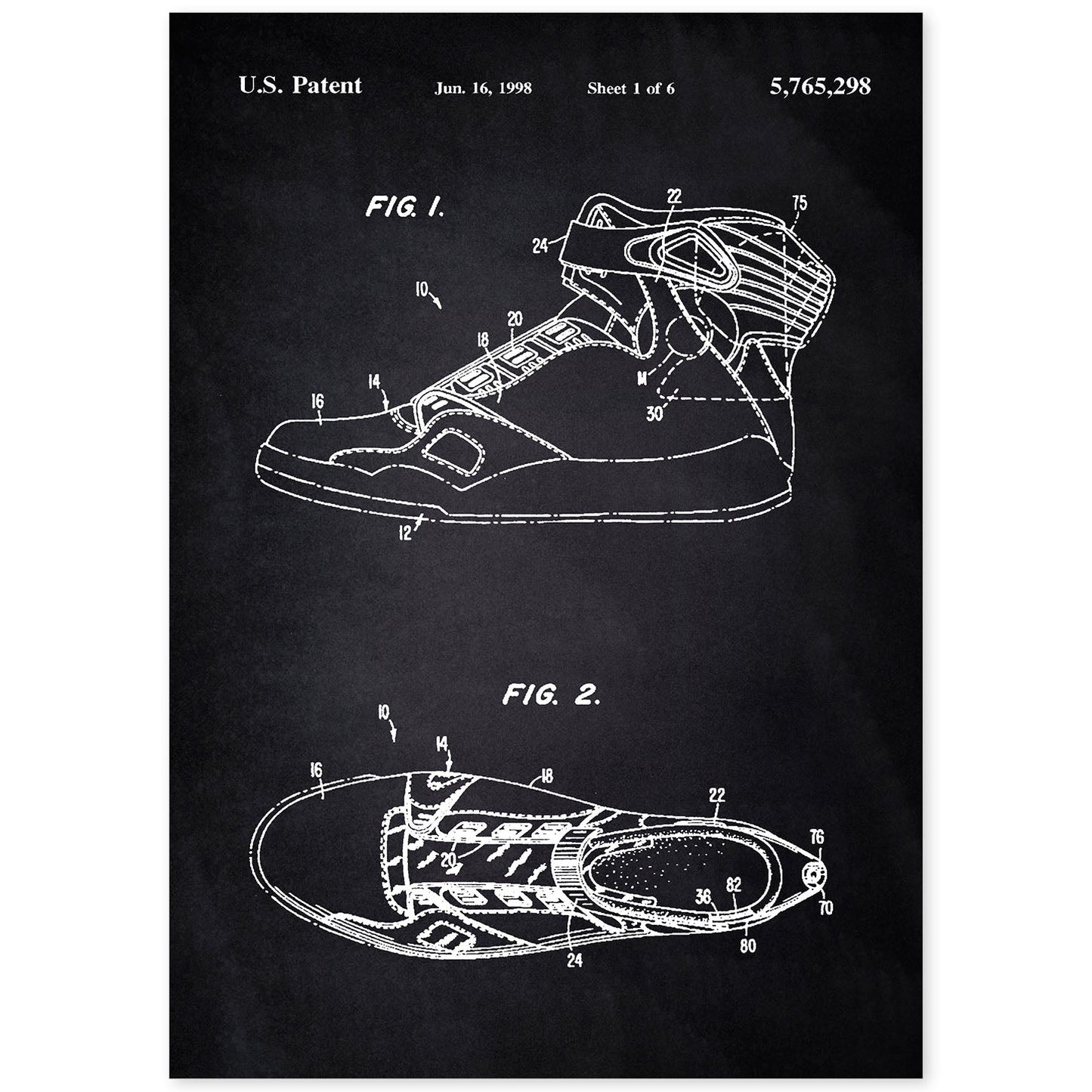 Poster con patente de Zapatilla baloncesto 3. Lámina con diseño de patente antigua-Artwork-Nacnic-A4-Sin marco-Nacnic Estudio SL