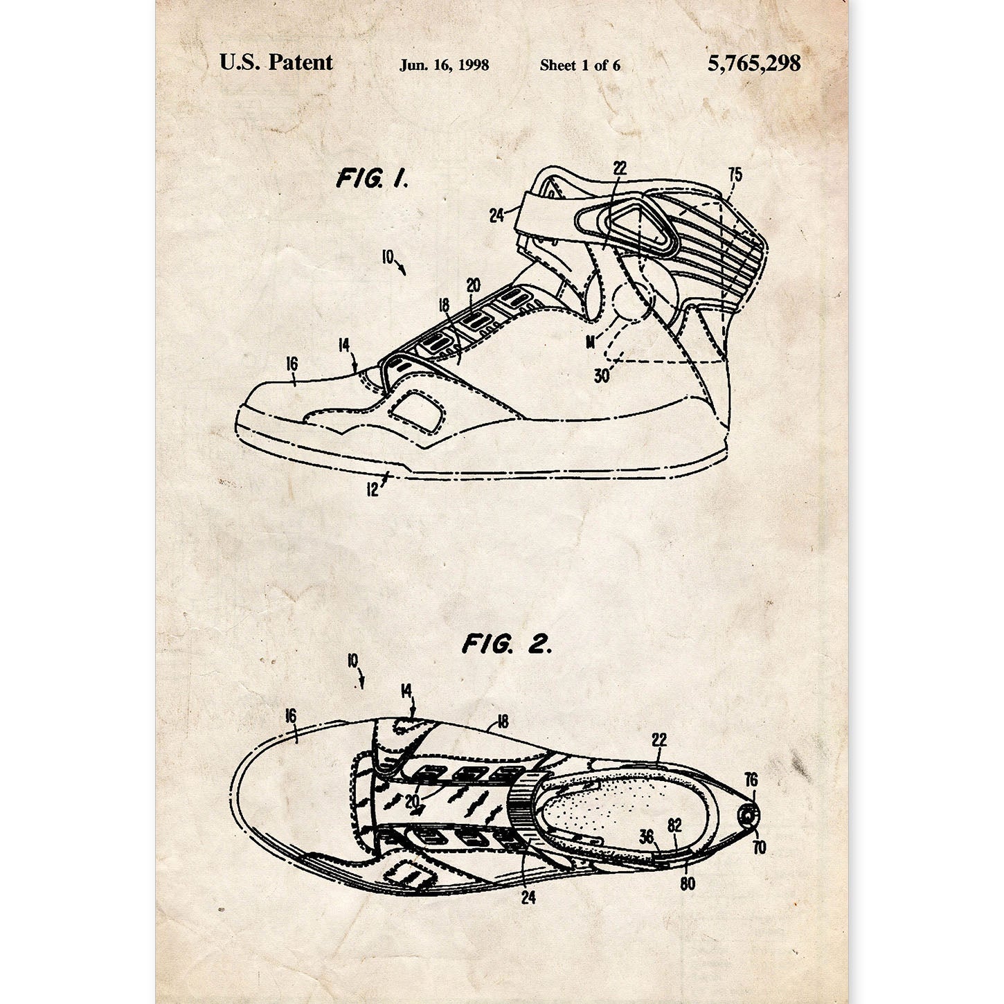 Poster con patente de Zapatilla baloncesto 3. Lámina con diseño de patente antigua.-Artwork-Nacnic-A4-Sin marco-Nacnic Estudio SL