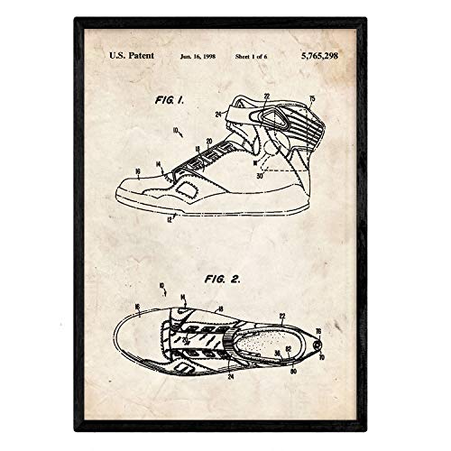Poster con patente de Zapatilla baloncesto 3. Lámina con diseño de patente antigua.-Artwork-Nacnic-Nacnic Estudio SL
