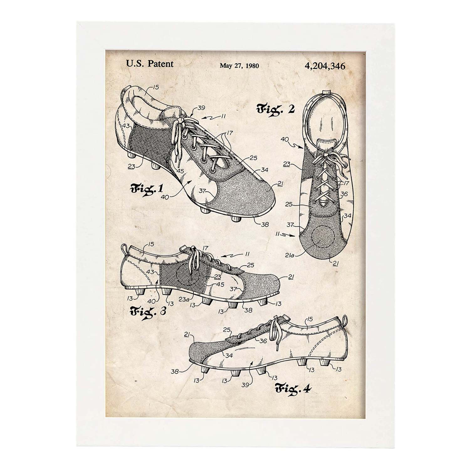 Poster con patente de Zapatillas de futbol. Lámina con diseño de patente antigua.-Artwork-Nacnic-A3-Marco Blanco-Nacnic Estudio SL