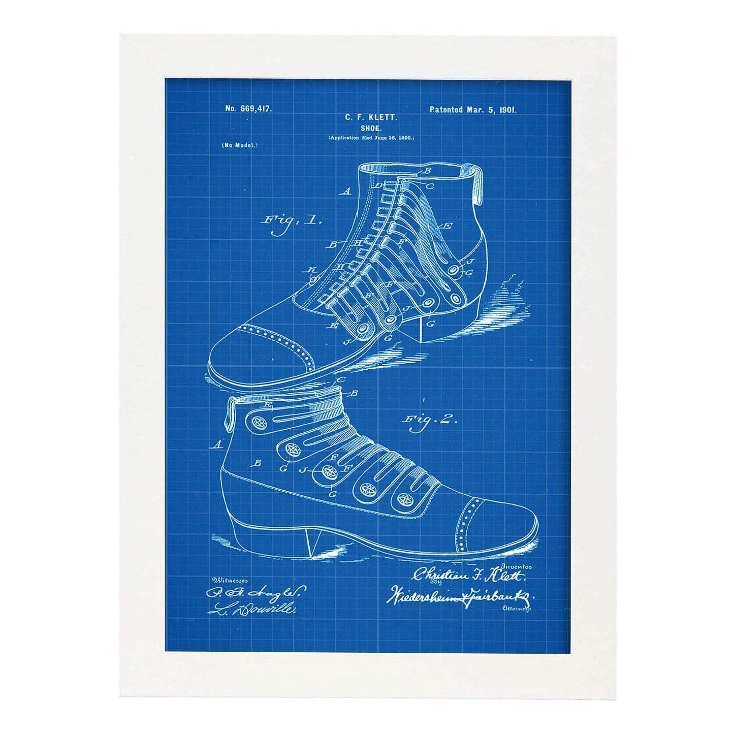 Poster con patente de Zapato botin. Lámina con diseño de patente antigua-Artwork-Nacnic-A3-Marco Blanco-Nacnic Estudio SL