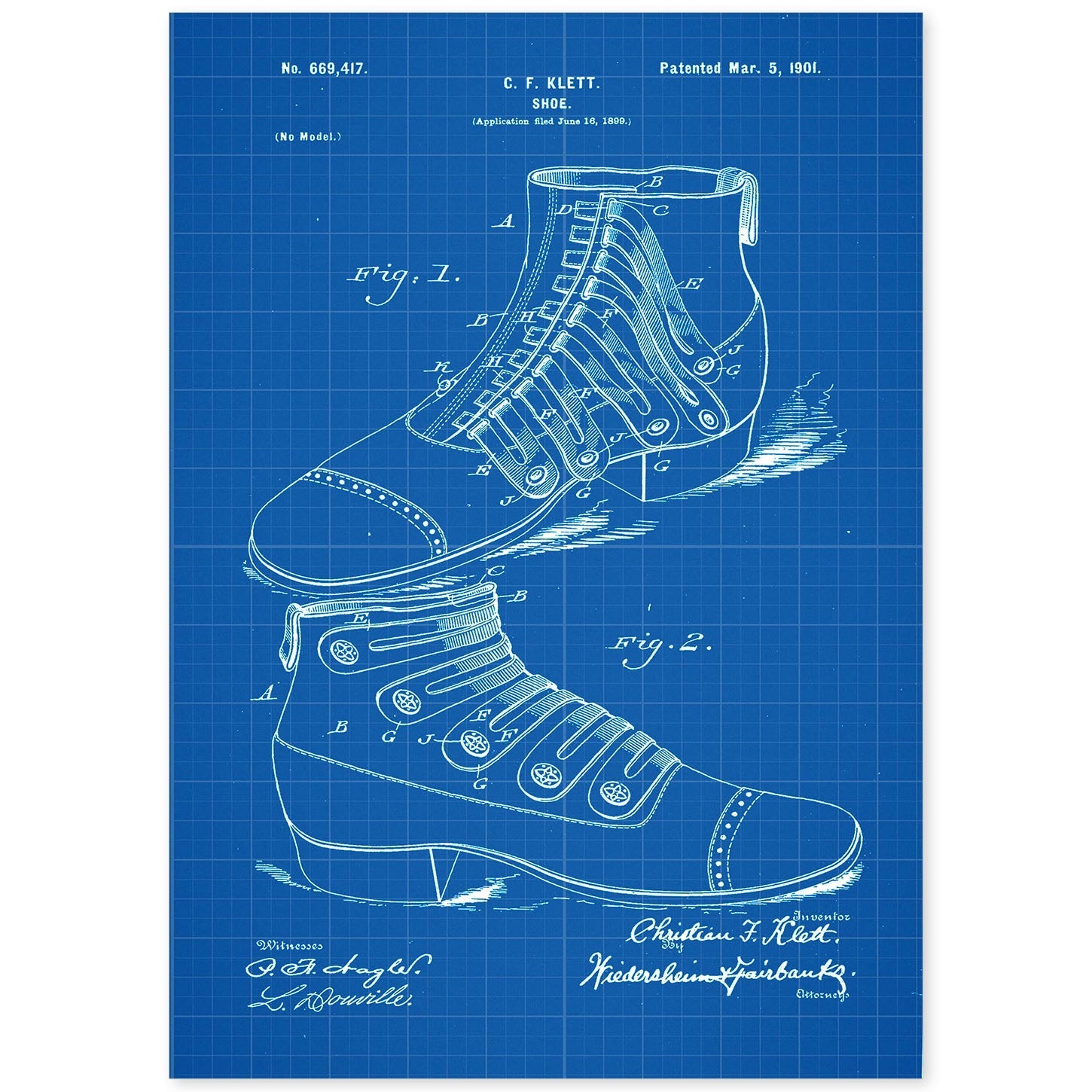 Poster con patente de Zapato botin. Lámina con diseño de patente antigua-Artwork-Nacnic-A4-Sin marco-Nacnic Estudio SL