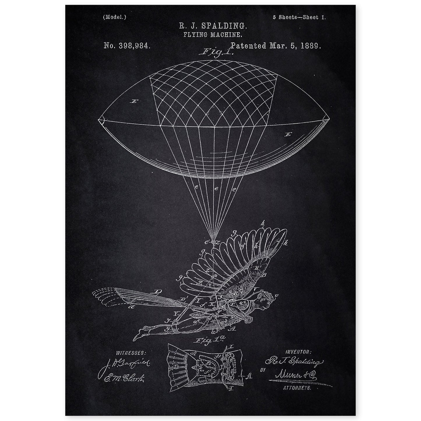 Poster con patente de Zepelin humano. Lámina con diseño de patente antigua-Artwork-Nacnic-A4-Sin marco-Nacnic Estudio SL