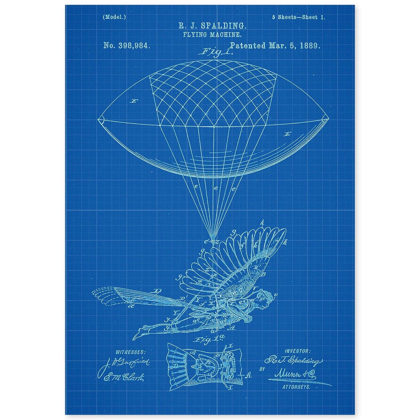 Poster con patente de Zepelin humano. Lámina con diseño de patente antigua-Artwork-Nacnic-A4-Sin marco-Nacnic Estudio SL