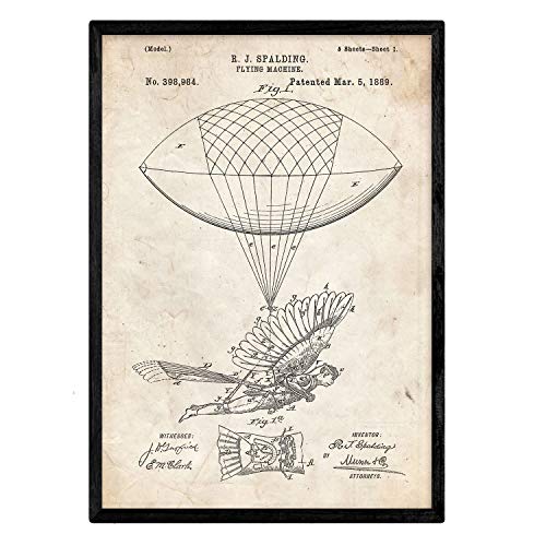 Poster con patente de Zepelin humano. Lámina con diseño de patente antigua.-Artwork-Nacnic-Nacnic Estudio SL