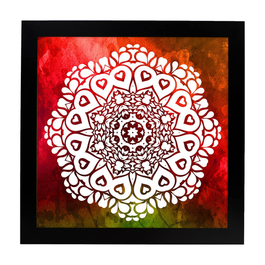Poster cuadrado con dibujos de mandalas. Lámina mandala de la fuerza, ilustrada con mandalas coloridos y complejos.-Artwork-Nacnic-20x20 cm-Marco Negro-Nacnic Estudio SL