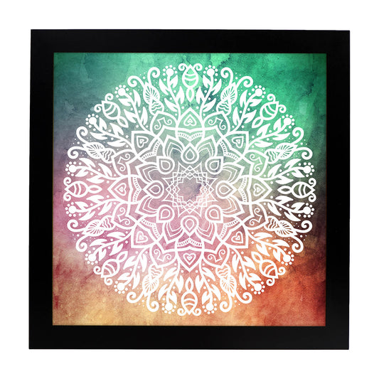 Poster cuadrado con dibujos de mandalas. Lámina mandala del ánimo positivo, ilustrada con mandalas coloridos y complejos.-Artwork-Nacnic-20x20 cm-Marco Negro-Nacnic Estudio SL