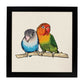 Poster cuadrado con dibujos de pájaros. Lámina Amor infinito, ilustrada con dibujos de pajaros y periquitos.-Artwork-Nacnic-20x20 cm-Marco Negro-Nacnic Estudio SL
