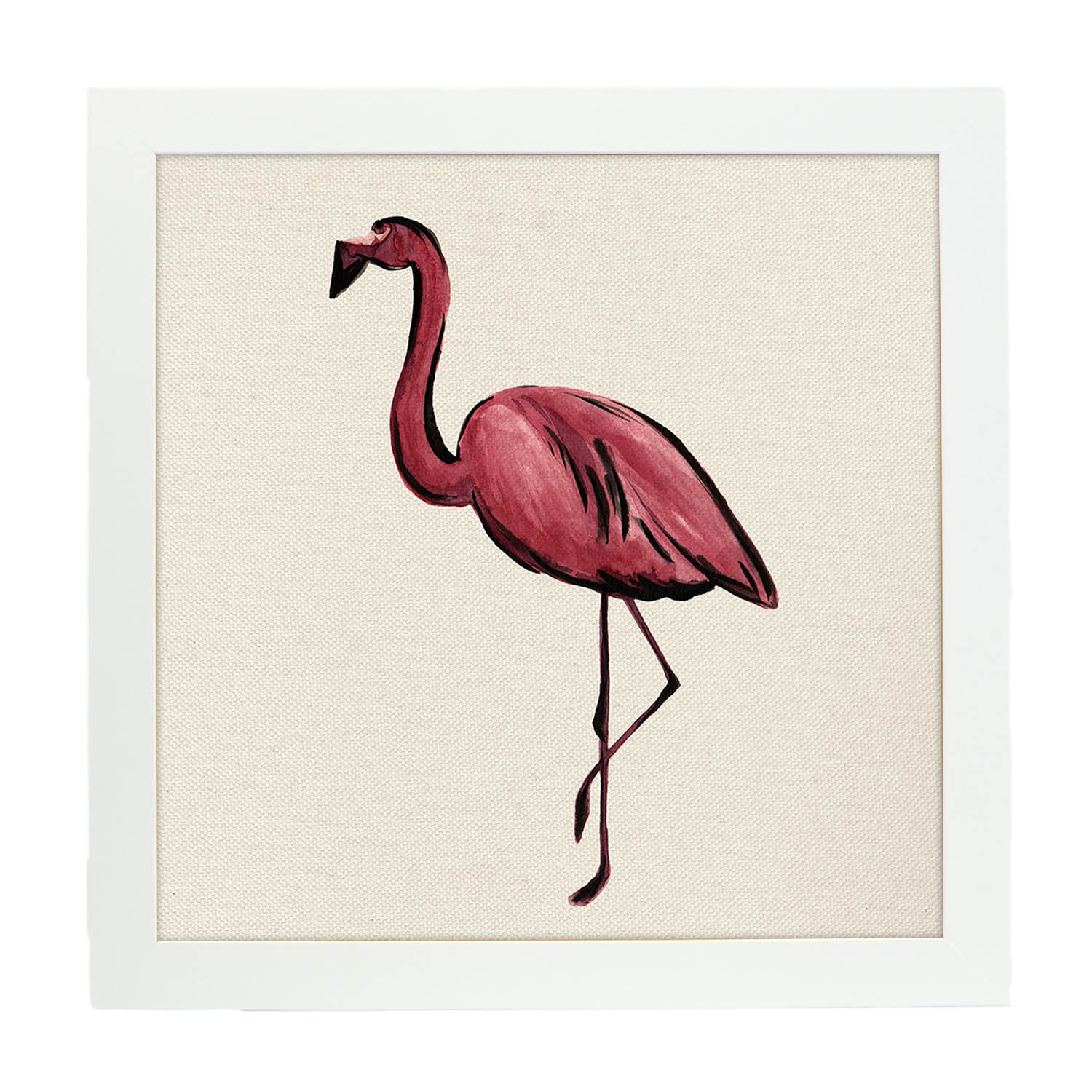 Poster cuadrado con dibujos de pájaros. Lámina Flamenco rosado, ilustrada con dibujos de pajaros y periquitos.-Artwork-Nacnic-20x20 cm-Marco Blanco-Nacnic Estudio SL